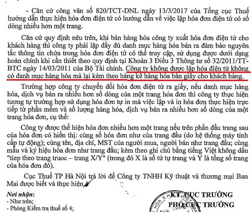 Công văn của Cục Thuế Hà Nội về việc lập hóa đơn điện tử có kèm bảng kê không.